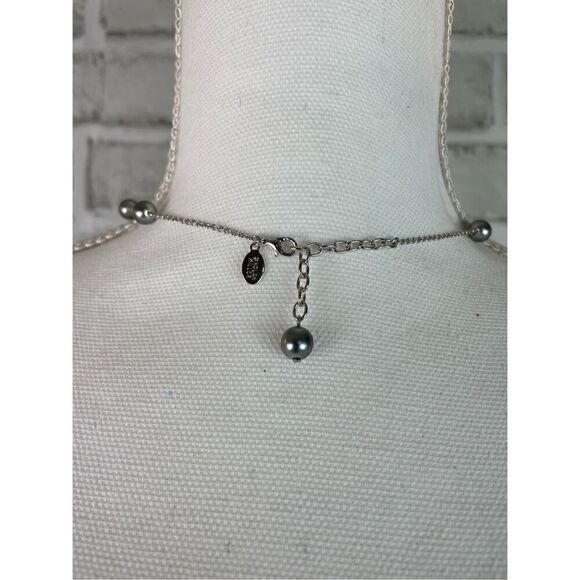 NOLAN MILLER Silver Tone Gray Faux Pearl Rhinestone Necklace 19" Classy - Picture 2 of 7